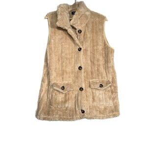 Spadehill Womens Beige NEW Winter Button Down Warm Lapel Fuzzy Fleece Vest Sz XL